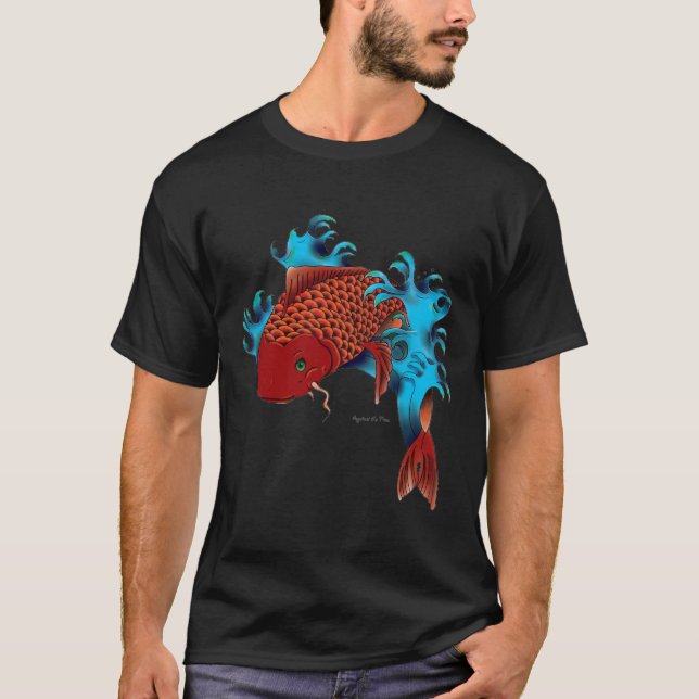 Koi fish jumping in the water. Tattoo design. T-Shirt (Front)