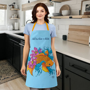 Koi Fish Lotus Cherry Blossoms Apron