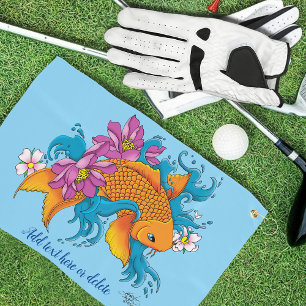 Koi Fish Lotus Cherry Blossoms Golf Towel