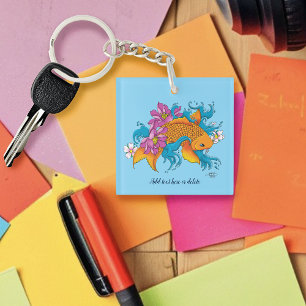 Koi Fish Lotus Cherry Blossoms Key Ring