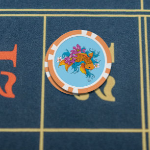 Koi Fish Lotus Cherry Blossoms Poker Chips
