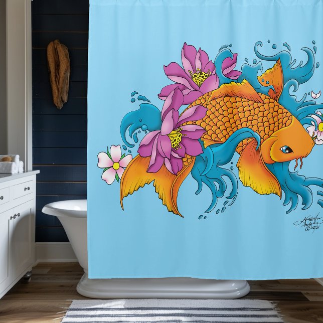 Koi Fish Lotus Cherry Blossoms Shower Curtain (Creator Uploaded)