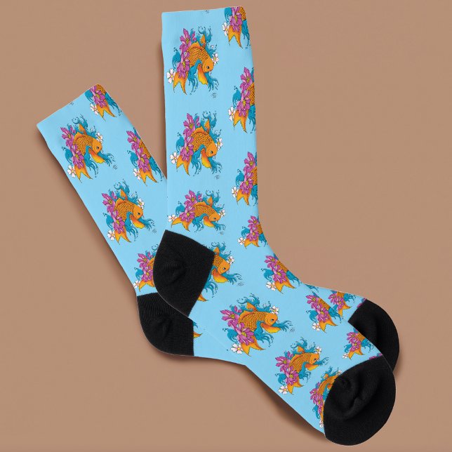Koi Fish Lotus Cherry Blossoms Socks (Creator Uploaded)
