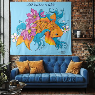 Koi Fish Lotus Cherry Blossoms Tapestry