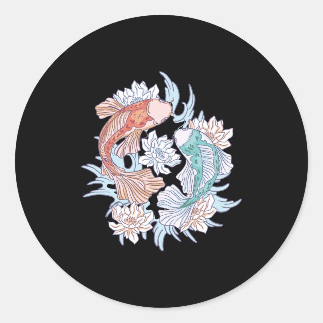 Koi fish lotus classic round sticker (Front)