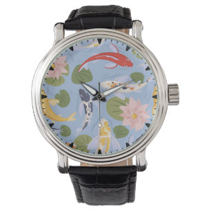 Koi Fish Lotus Flower Painting Watch