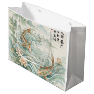 Koi Fish Lotus Ink Wash Art Large Gift Bag