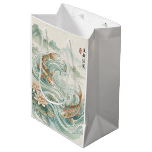 Koi Fish Lotus Ink Wash Art Medium Gift Bag