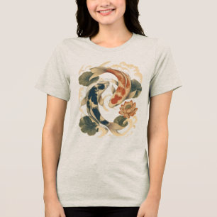 Koi Fish & Lotus Japanese-Inspired Nature T-Shirt  Tri-Blend Shirt