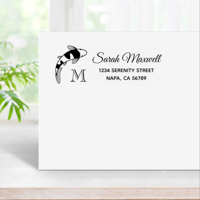 Koi Fish Monogram Initial Return Address Rubber Stamp (Creator Uploaded)