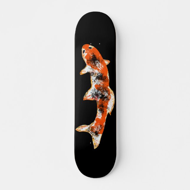 Koi Fish on Black Skateboard (Front)