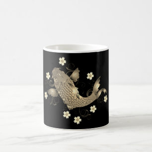 Koi fish oriental black and gold floral elegant coffee mug