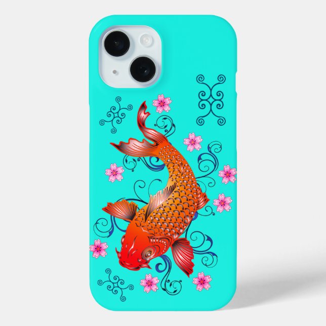Koi fish oriental orange turquoise floral elegant  Case-Mate iPhone case (Back)