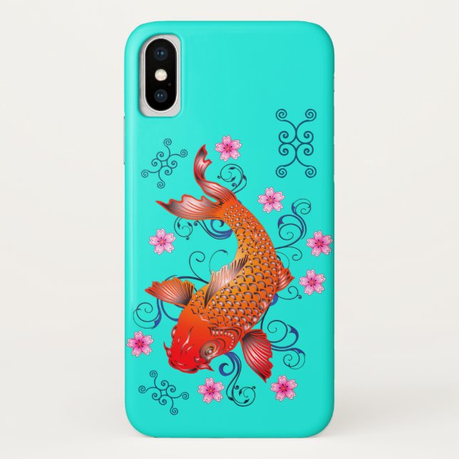 Koi fish oriental orange turquoise floral elegant  Case-Mate iPhone case (Back)