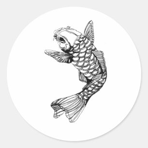 Koi Fish Outline Classic Round Sticker