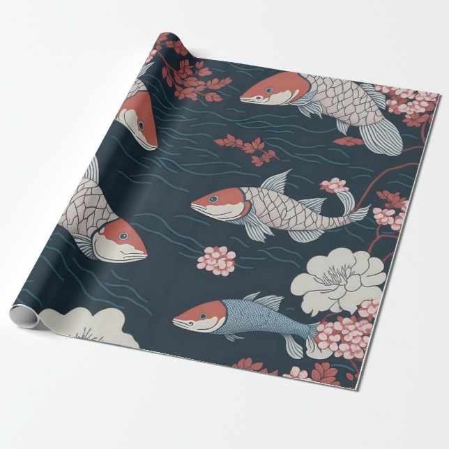 Koi Fish Pattern Wrapping Paper (Unrolled)