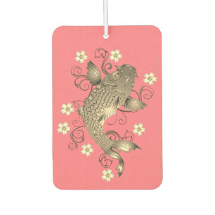 Koi fish peach and gold oriental floral car air freshener