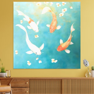 Koi Fish Petal Bloom Watercolor Canvas Print
