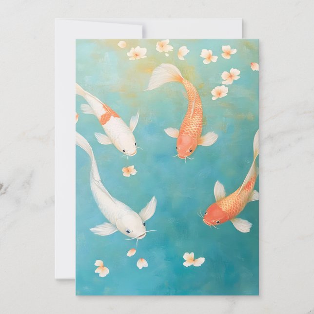 Koi Fish Petal Bloom Watercolor Holiday Card (Front)