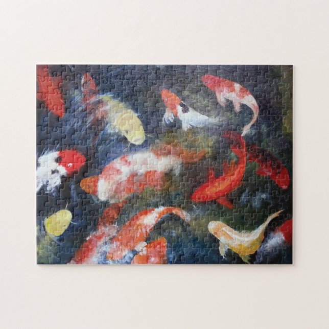 Koi Fish Pond, Abstract, Oil Painting Print Jigsaw Puzzle (Horizontal)