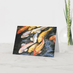 Koi Fish Pond Art Painting Note or Greeting Cards
