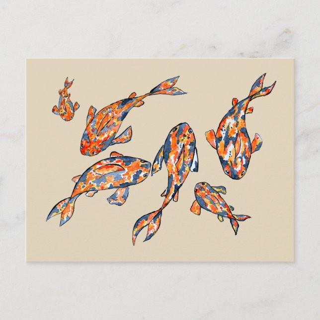 Koi Fish Pond beige Watercolor Postcard (Front)