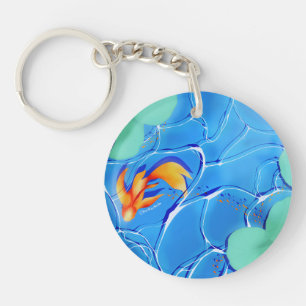 Koi Fish Pond Blue Water Garden Keychain