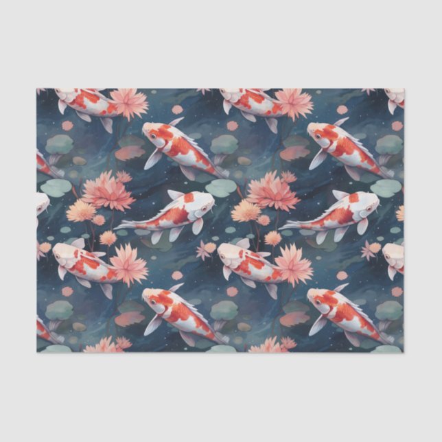 Koi Fish Pond Flowers Decoupage Tissue Paper (Front)