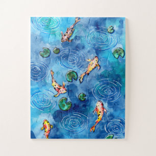 Koi Fish Pond in the Rain Jigsaw Puzzle