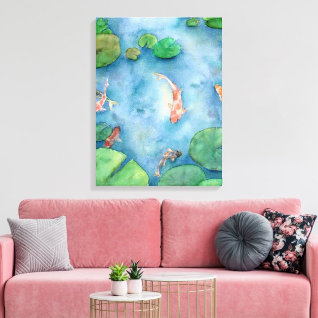 Koi Fish Pond watercolor Canvas Print (Insitu(LivingRoom))