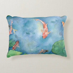 Koi Fish Pond watercolor Decorative Cushion