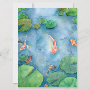 Koi Fish Pond watercolor Holiday Card