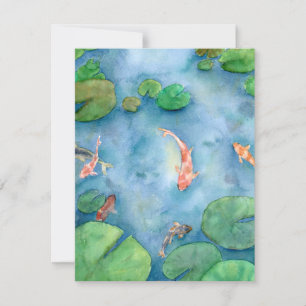 Koi Fish Pond watercolor Holiday Card