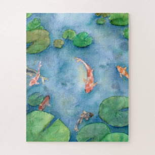Koi Fish Pond watercolor Jigsaw Puzzle