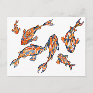 Koi Fish Pond Watercolor Postcard