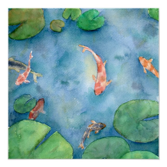 Koi Fish Pond watercolor Poster (Front)