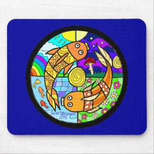 Koi Fish Pyschedelic Elemental Mandela Mouse Mat