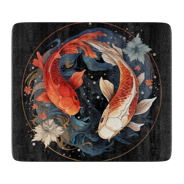 Koi Fish Red White Ying Yang Japanese Water Flow  Cutting Board (Front)