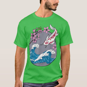 Koi Fish Sakura Cherry Blossom Retro Japanese  T-Shirt