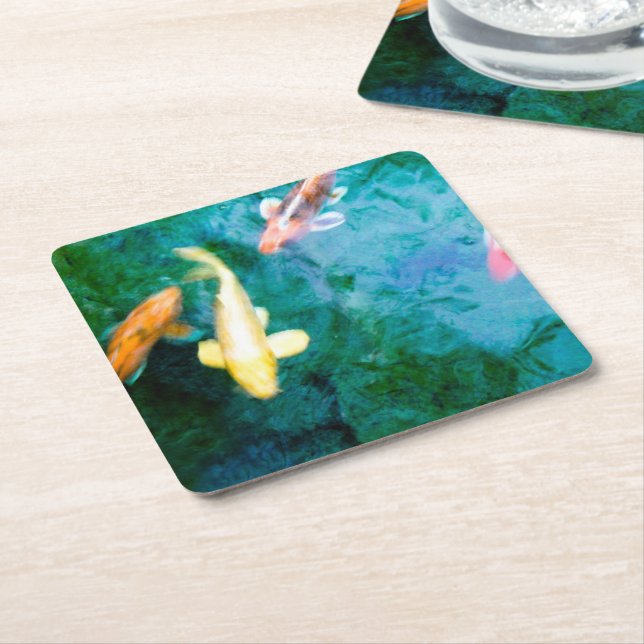 Koi Fish  Square Paper Coaster (Angled)
