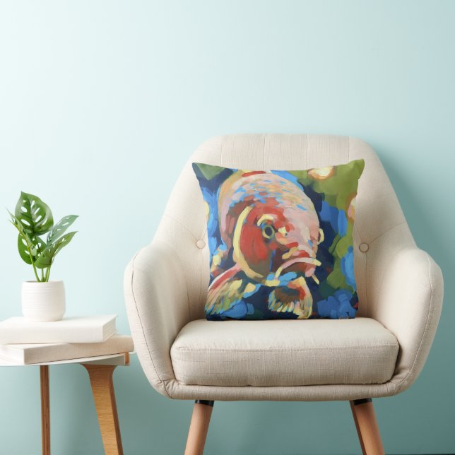 Koi Fish/ Striped Fish Painting - Ocean Life Decor Cushion (Chair)