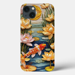 Koi Fish Surrounded by Lotus Flowers iPhone 13 Case