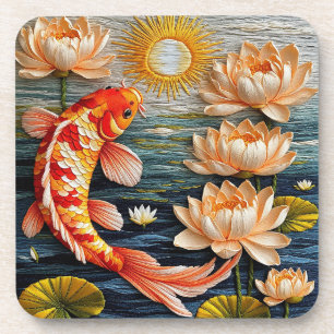 Koi Fish Surrounded by Lotus Flowers Coaster