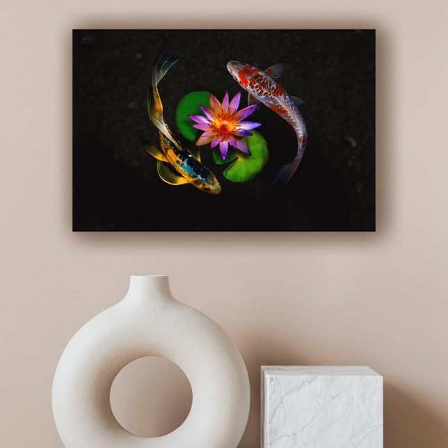Koi Fish Swimming around Lotus Flower in Zen Pond Canvas Print (Creator Uploaded)