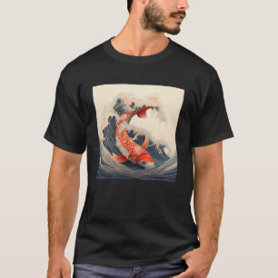 Koi Fish swimming in a Japanese style great wave P T-Shirt
