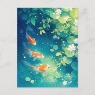 Koi Fish Swimming in Lotus Pond Water Garden Postcard