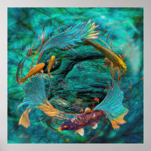 Koi Fish "SWIMMING IN PEACE" Poster
