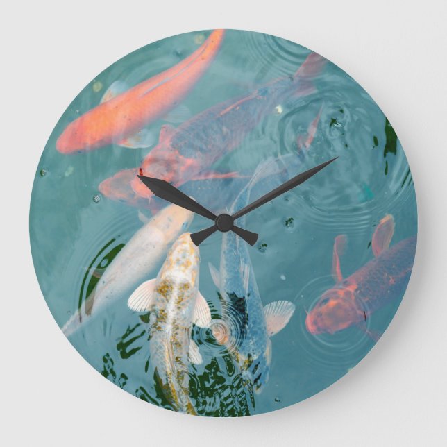 Koi Fish Swimming in Pond Large Clock (Front)