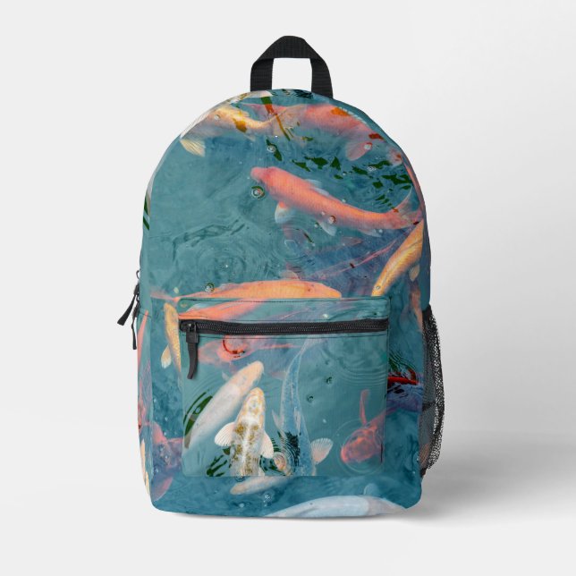 Koi Fish Swimming in Pond Printed Backpack (Front)