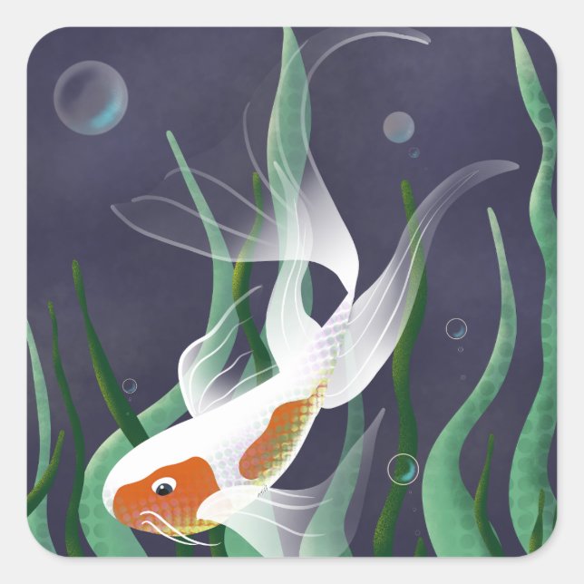 Koi Fish Swimming In Water Square Sticker (Front)